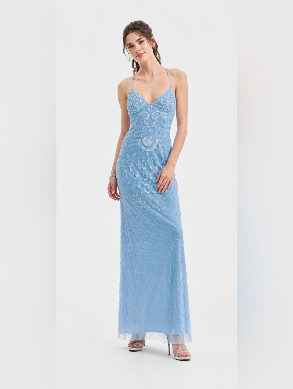 Jump Juniors Sky Blue Strapless Beaded Gown Prom Dress Size 9/10